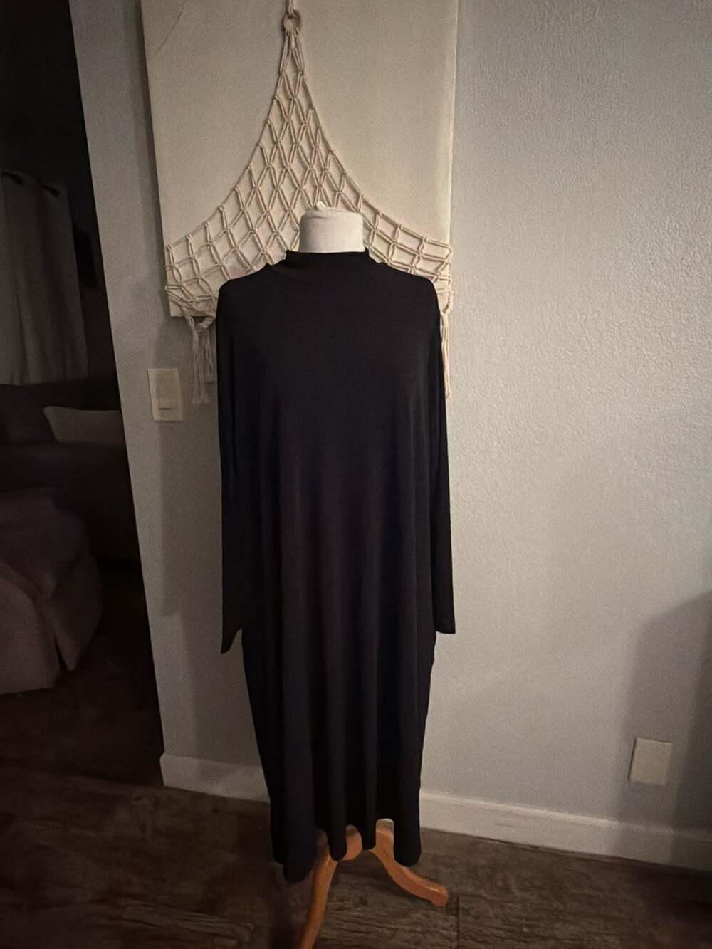 Susan Graver Liquid Knit Mock Neck Pocketed Maxi Dress Black 3XP